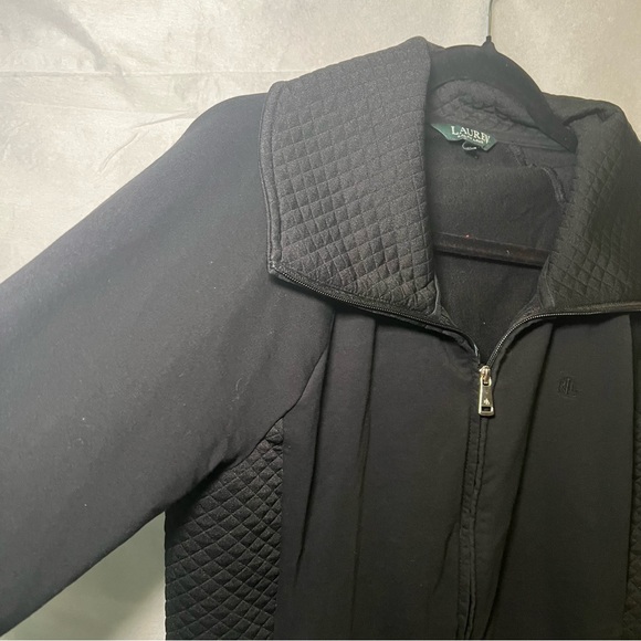 Lauren Ralph Lauren Womens Size Med Black Knit Zippered Quilted Cardigan Jacket - Picture 6 of 15